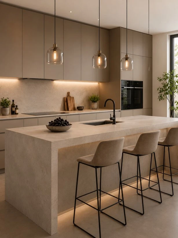 Warm kitchen with custom cabinetry and a central island
