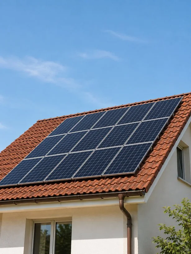 Solar panels on a red tile roof